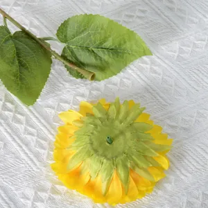 Artificial sunflower with detachable stem and green leaves for home and wedding decor
