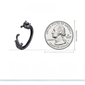 Size measurement of the black S925 sterling silver cat ring with coin comparison