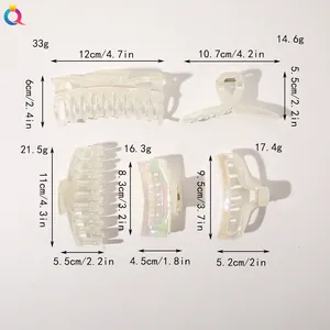 Detailed size and weight chart for transparent AB color hair claws in various styles