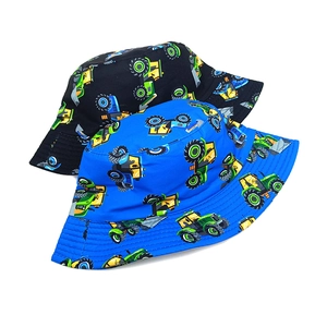 Lot de chapeaux de soleil pour enfants avec motifs de bulldozers sur coton noir et bleu
