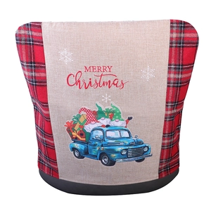 Weihnachts-Stuhlbezug mit blauem Laster, rotem Karomuster und Merry Christmas Text