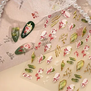 New Chinese style nail art stickers M1298 featuring red bamboo and gold embossed details