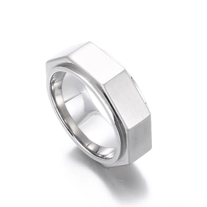 Anello esagonale minimalista in acciaio inossidabile argento con finitura spazzolata