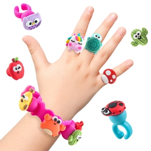 Kids DIY colorful silicone cartoon bracelet and rings set featuring animals and unicorn