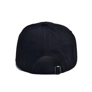 Black vintage distressed cotton baseball cap with adjustable silver metal buckle back view