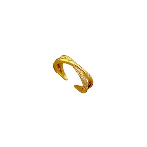 Gold plated criss-cross ring for women featuring minimalist design and sparkling stones