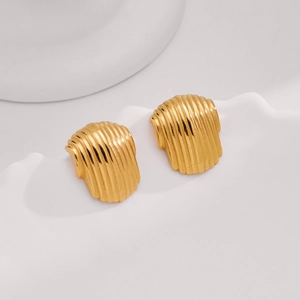 Stainless Steel Striped Stud Earrings For Women Minimalist Ribbed Geometric Gold Electroplated High End Jewelry Accessories