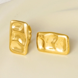 Polished gold 304 stainless steel open ring with unique wavy liquid metal texture