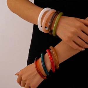 Retro acrylic marble patterned open bangles set in various minimalist vibrant colors