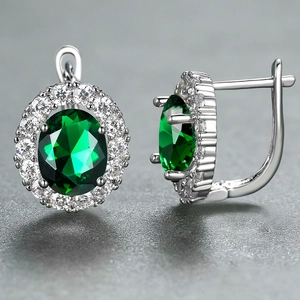 Elegant champagne gold and green emerald hoop earrings with micro-set white cubic zirconia