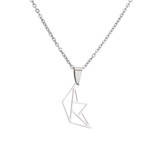 Minimalist silver stainless steel origami boat pendant necklace with O-chain for women