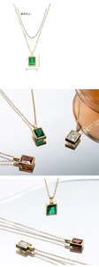 Detailed dimensions of the square emerald cubic zirconia necklace with mirror reflection