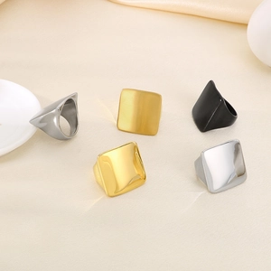 Minimalist square titanium steel rings in gold, silver, and black matte finish