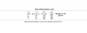 Tableau des tailles pour ensemble en jean avec mesures de taille et hanches en cm