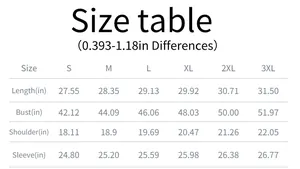 Detailed size chart for men's slim fit long sleeve sweatshirt with metric measurements