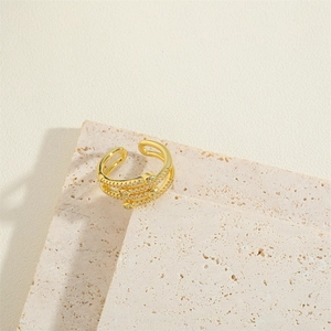 Minimalist 14K gold plated multi-layer star ring with zircon on stone platform