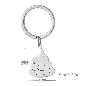 Stainless steel poop emoji keychain with funny polished pendant and size measurements
