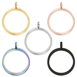 Set of 5 round stainless steel locket pendants in gold silver rose gold and black finish