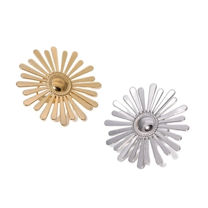 Fashionable gold and silver sunflower rings in stainless steel on a white background