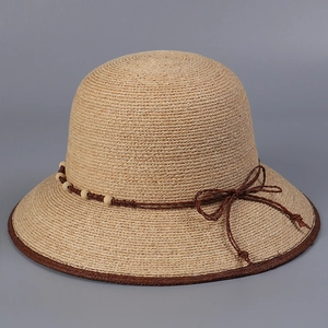 Raffia Strohhut Sonnenhut Breite Krempe Handgewebt Urlaub Fischerhut Mit Holzperlen Für Frauen Sommer Atmungsaktiv Glockenhut