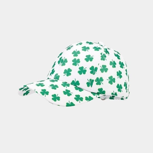 Shamrock Clover Print Baseball Cap White Polyester Adjustable Sun Protection St Patrick's Day Outdoor Hat Men Women