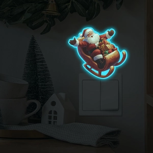 Christmas Santa Claus Sleigh Luminous Switch Sticker Glow In The Dark PVC Fluorescent Wall Decal Holiday Home Decor