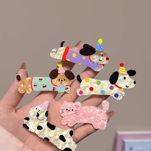 Set of cute cartoon dog and cat hair clips in colorful acetate for girls and women