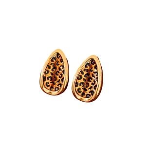 24k gold-plated leaf teardrop earrings with classic leopard print patterns in metal frames