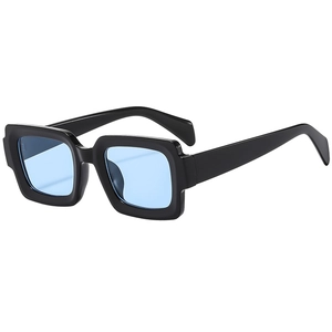 Retro oversized square sunglasses with black frames and light blue translucent lenses