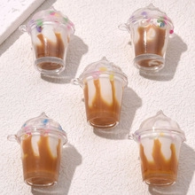 Detail of mini resin milk tea cup pendants for DIY jewelry and accessory making