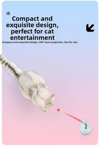 Detail of mint green cat toy showing 360 degree laser projection on gradient background
