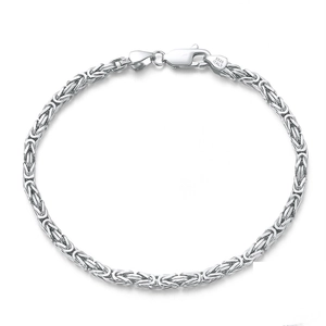 S925 sterling silver 2.5mm flat Byzantine chain bracelet with lobster clasp and Italy stamp