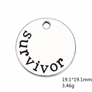 Round silver charm with survivor engraving, measures 19.1mm for DIY jewelry making