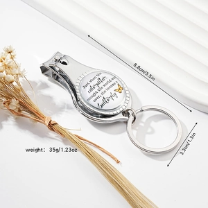 Steel keychain nail clipper with butterfly glass cabochon and inspirational quote