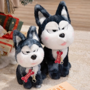 Cute husky plush doll set with grumpy face expression and soft faux fur texture