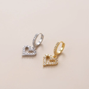 Elegant zircon heart drop earrings in gold and silver finish for women with ear piercings