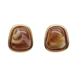 Elegant marble resin trapezoid drop earrings with gold metal edges and silver pins