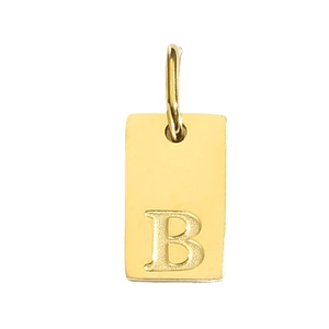 Minimalist square gold pendant featuring letter B made of polished stainless steel