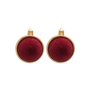 Vintage gold circular earrings with red flocking texture and pearl accents for women
