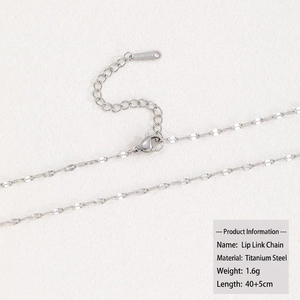 Silver titanium steel lip chain necklace with lobster clasp and adjustable extension link