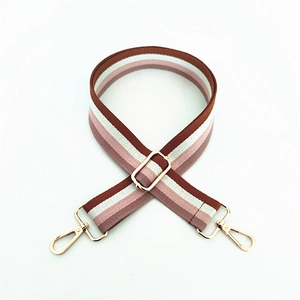 Adjustable wide cotton shoulder strap with brown pink and white stripes for women bags