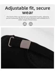 Detail of adjustable metal buckle and knitted texture on winter thermal baseball cap