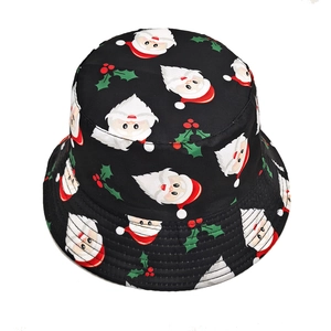 Cappello da pescatore nero con Babbo Natale e vischio per protezione solare esterna
