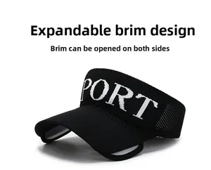 Detail of adjustable sun visor with expandable brim panels and knitted sport texture