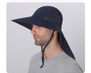 Detailansicht Outdoor-Sonnenhut mit breiter Krempe, Netzgewebe und Nackenschutz
