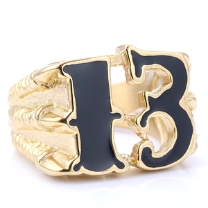 Bague griffe de dragon style punk dorée avec le numéro 13 porte-bonheur en émail noir
