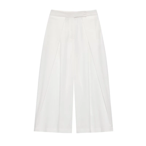 Women's white high-waist wide-leg trousers in premium draped fabric with a clean cut
