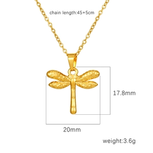 Golden dragonfly pendant necklace in 18K stainless steel with 45cm adjustable chain
