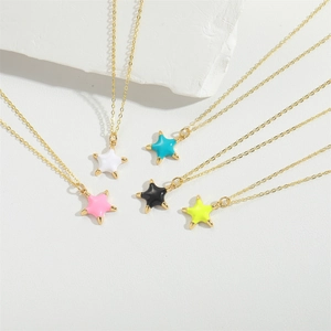 Pentagram star pendant necklace in multiple colorful oil-drop finishes with gold chain