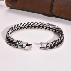 Stainless Steel Cuban Link Bracelet For Men Retro Hip Hop Polished Metal Chain Jewelry